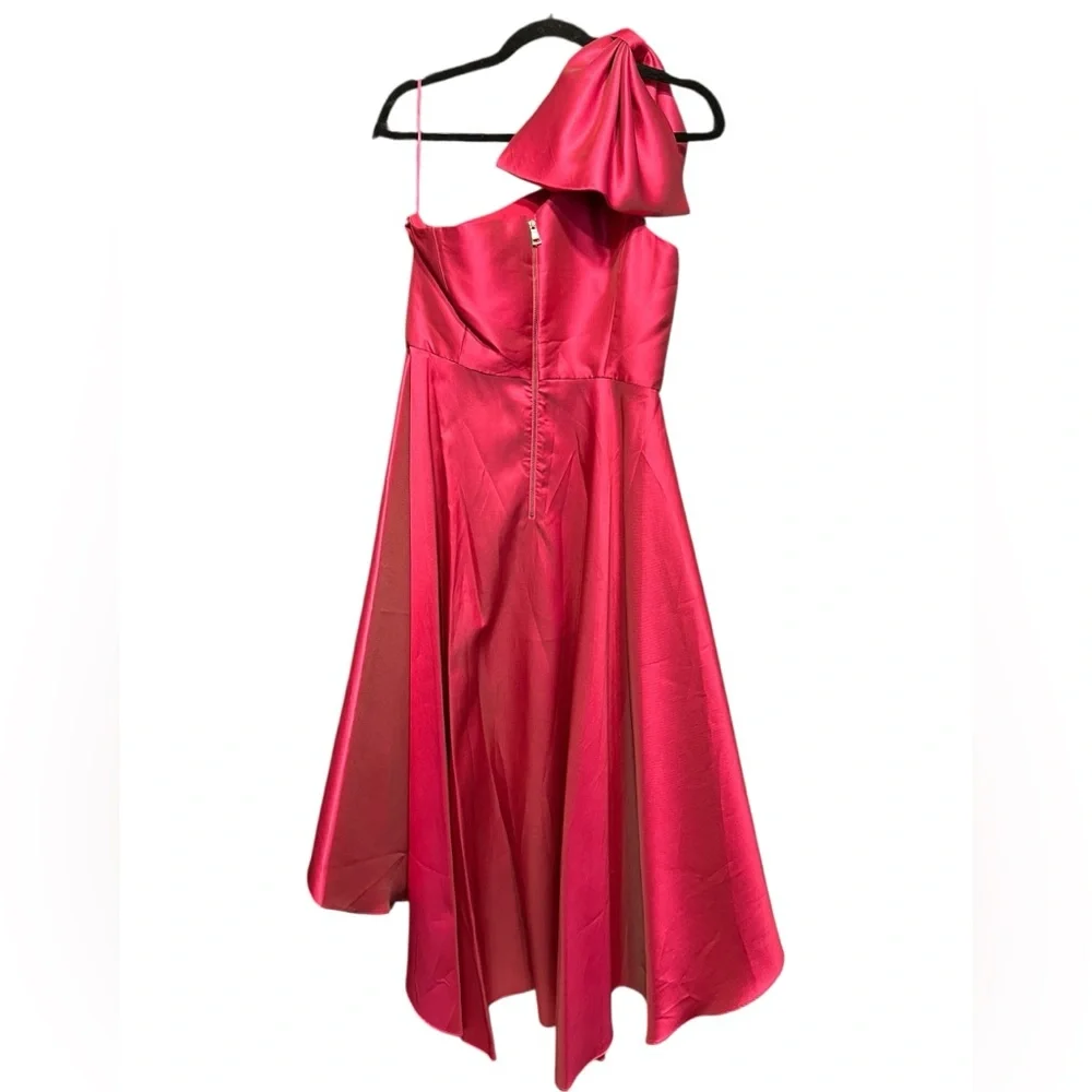 Sachin & Babi Noir Looper High-Low One Shoulder Gown w Bow Accent Tropical Pink - Picture 3 of 5